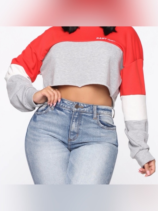 Fashion Nova Tops - Fashion Nova Baby Girl Red Gray Color Block Cropped Top Sweatshirt Plus Size 2X